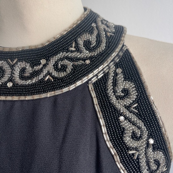 Vintage 90s Liz Claiborne Black Formal Dress Beaded Sleeveless Flutter 4 Prom - Picture 4 of 8